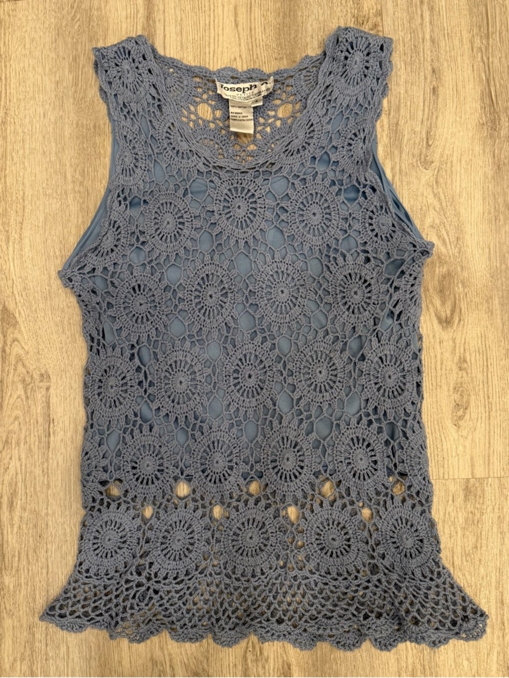Joseph A Petite Crochet Lace Tank Blue Gray Boho Knit Top Size S
